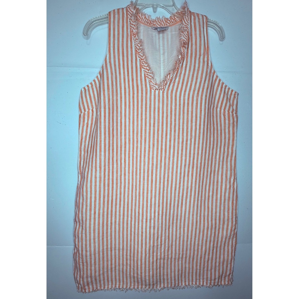 Midi Cabana Linen Shift Dress L Stripe Fringe Sleeveless Coastal Cruise Resort - Picture 3 of 11